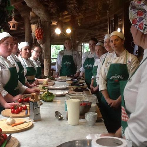 Students enjoying an Italian meal.